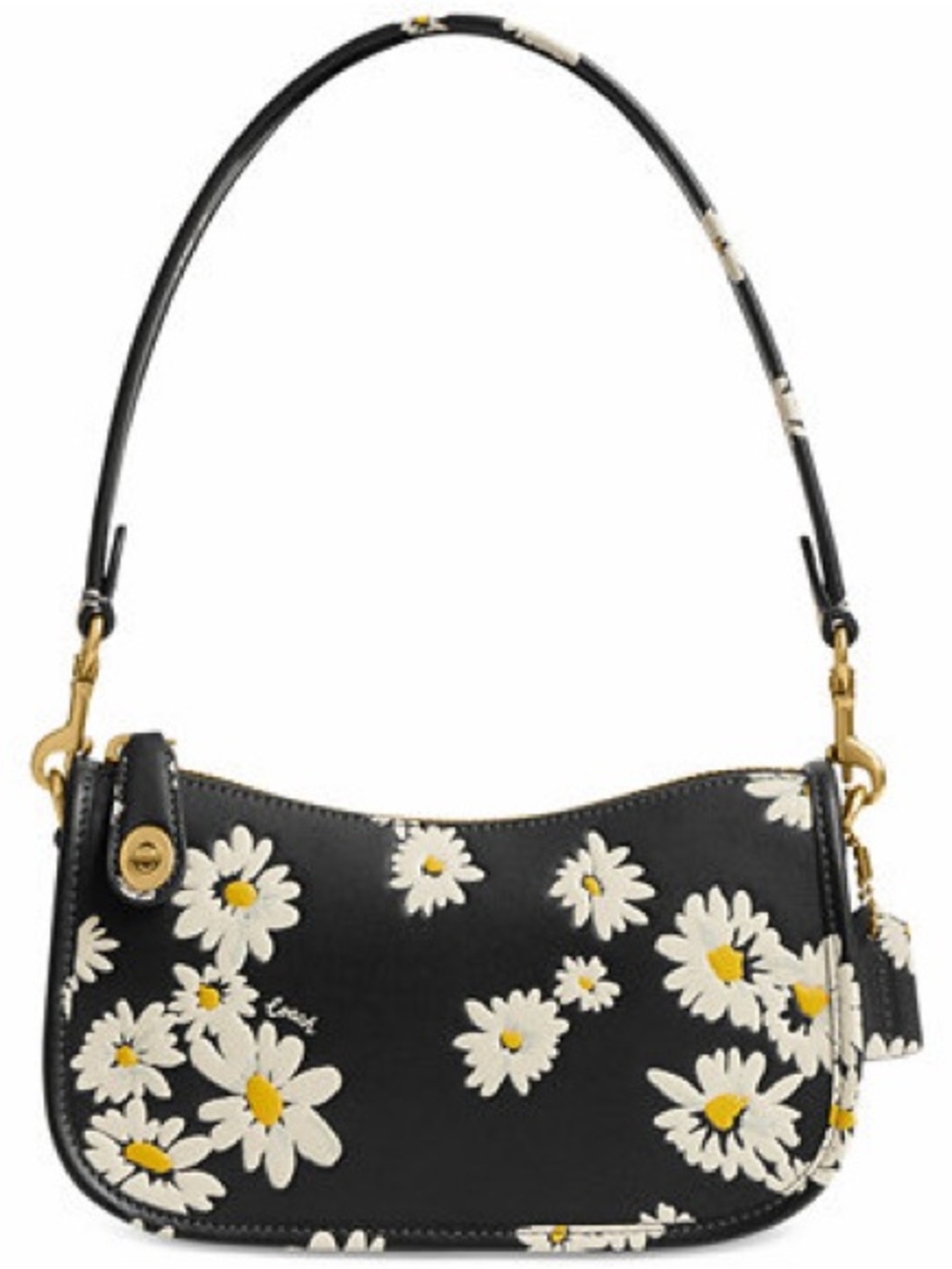 Coach Black Shoulder Bag with White and Yellow Daisy Print
